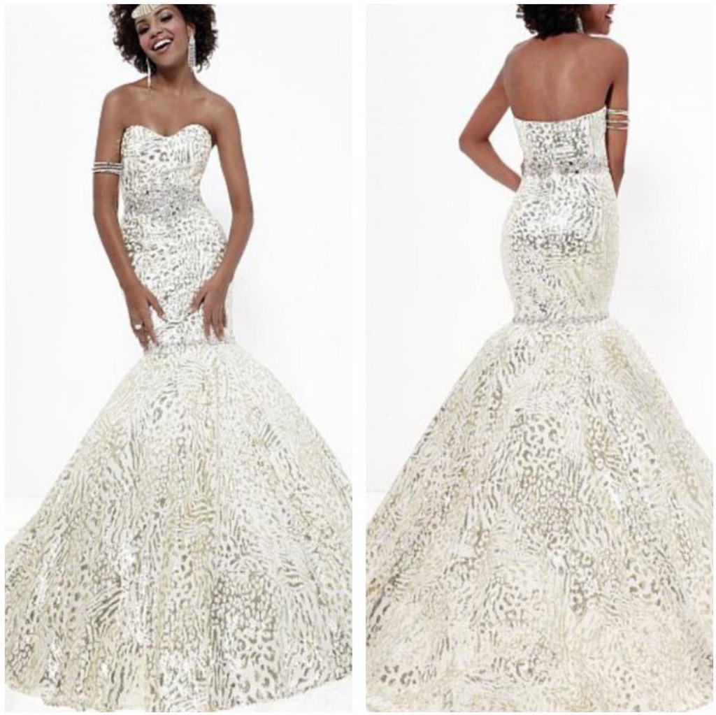 Tiffany Gold White Sequin Mermaid Prom Gown Size 4
